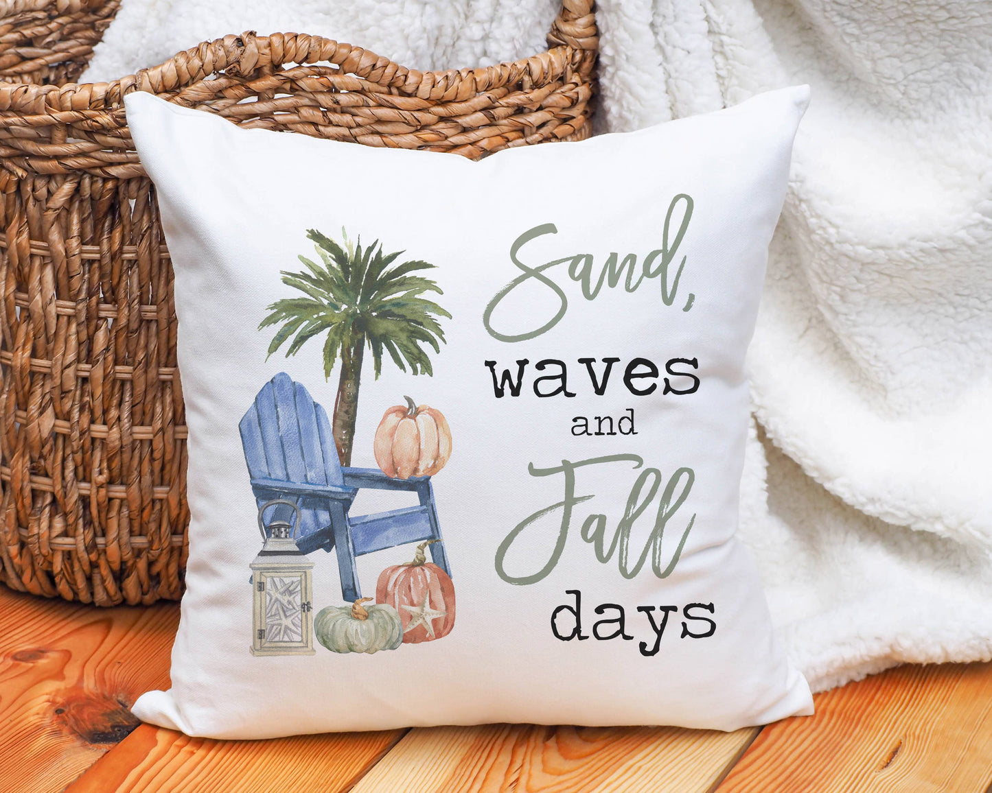 Sand Waves Fall Days Pillow, Beach House Decor, Throw Pillow
