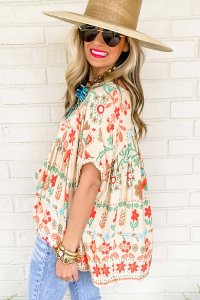 Vintage Print Chiffon Blouse