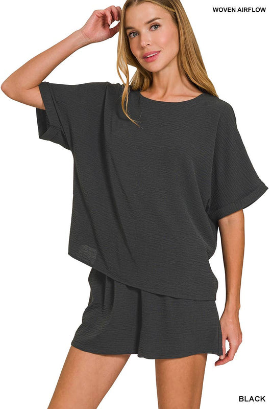 Woven Airflow Top & Shorts Set