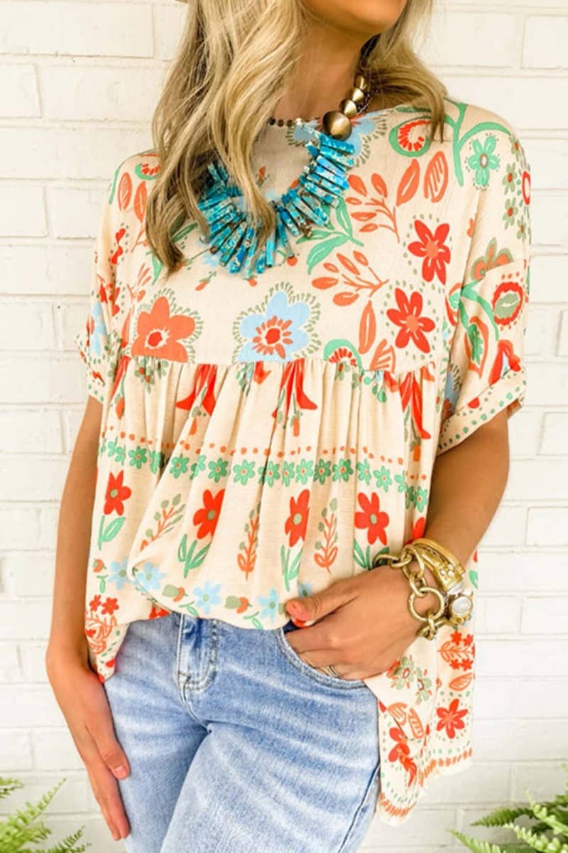 Vintage Print Chiffon Blouse
