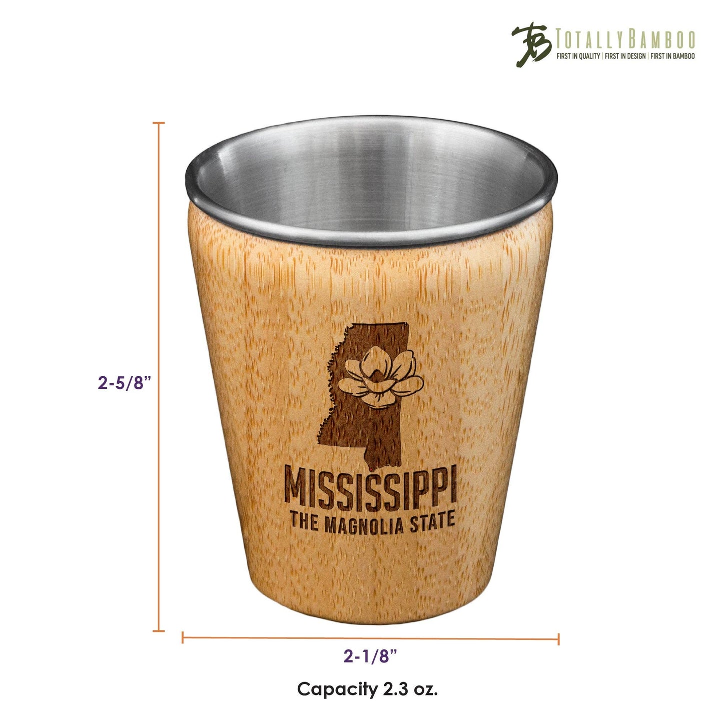Mississippi Engraved Shot Glass, Bamboo with Stainless Steel