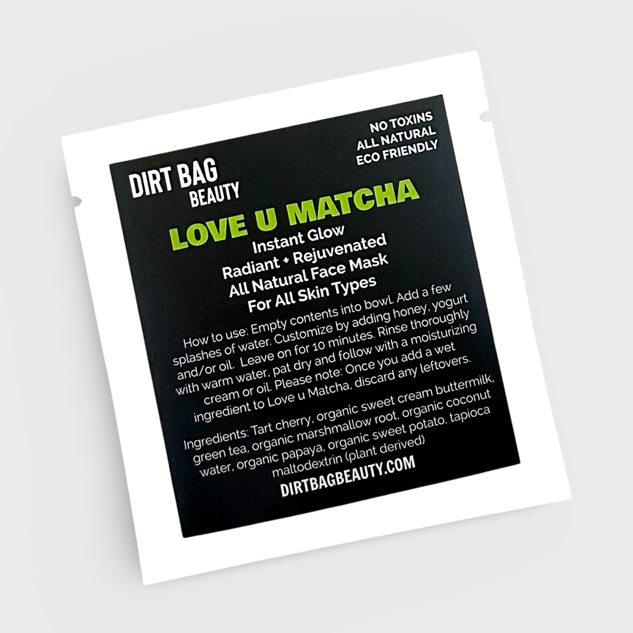 Single-use Instant Glow All-Natural Face Mask -Love u Matcha