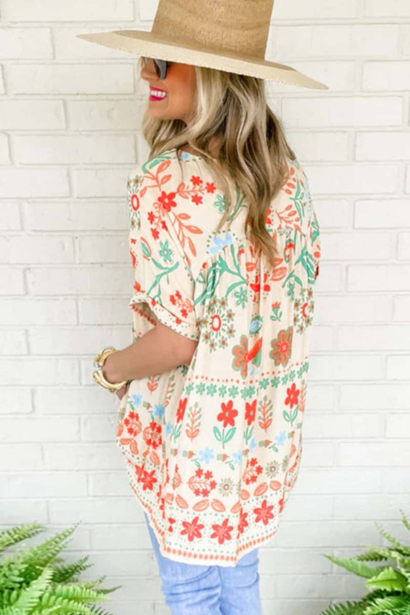 Vintage Print Chiffon Blouse