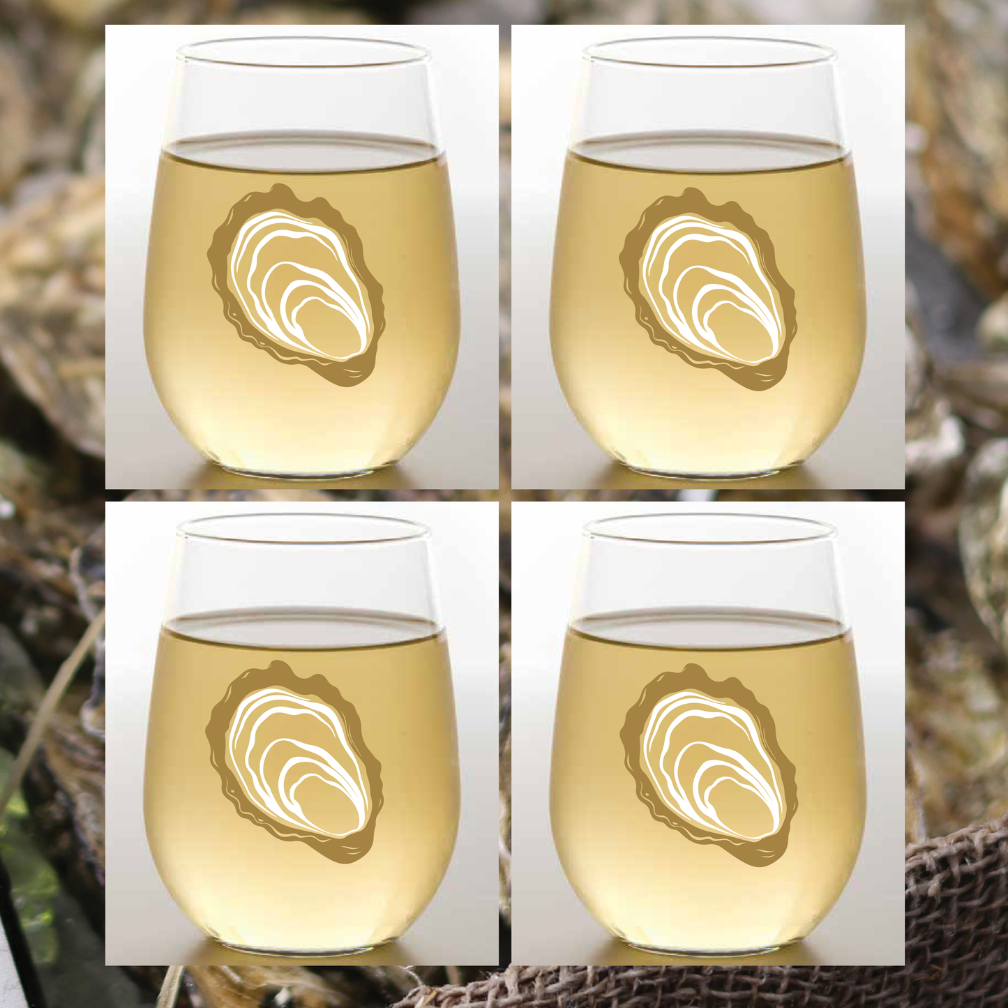 OYSTERS METALLIC Tritan Unbreakable Stemless Wine Tumblers