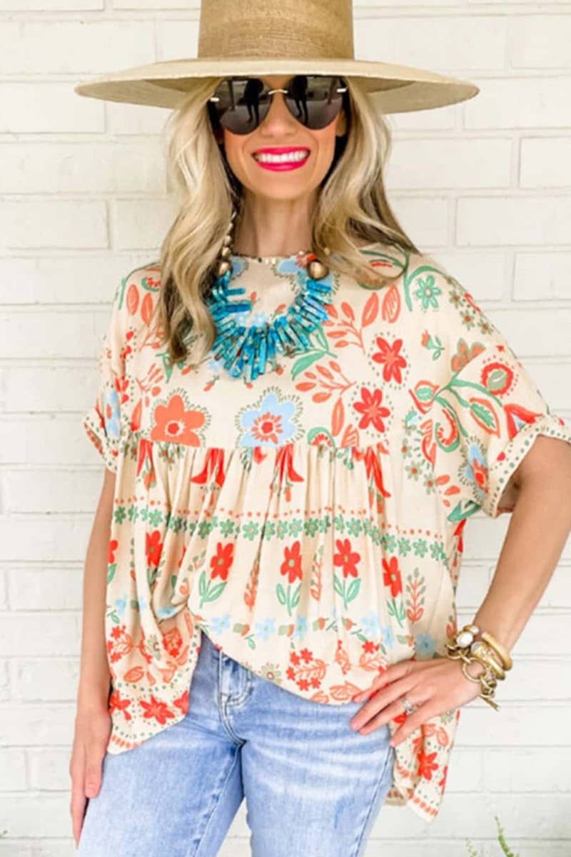 Vintage Print Chiffon Blouse