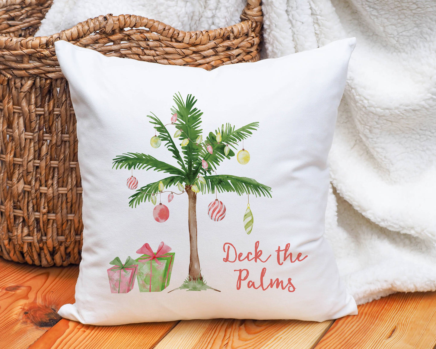 Palm Tree Christmas Throw Pillow, Christmas in July Decor