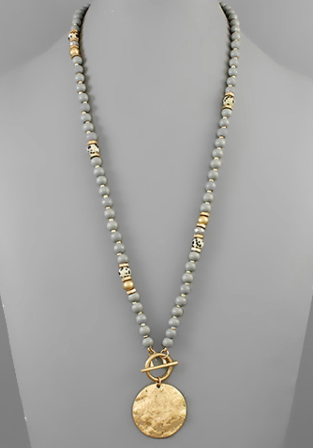 Beaded Necklace w/Hammered Coin Pendant
