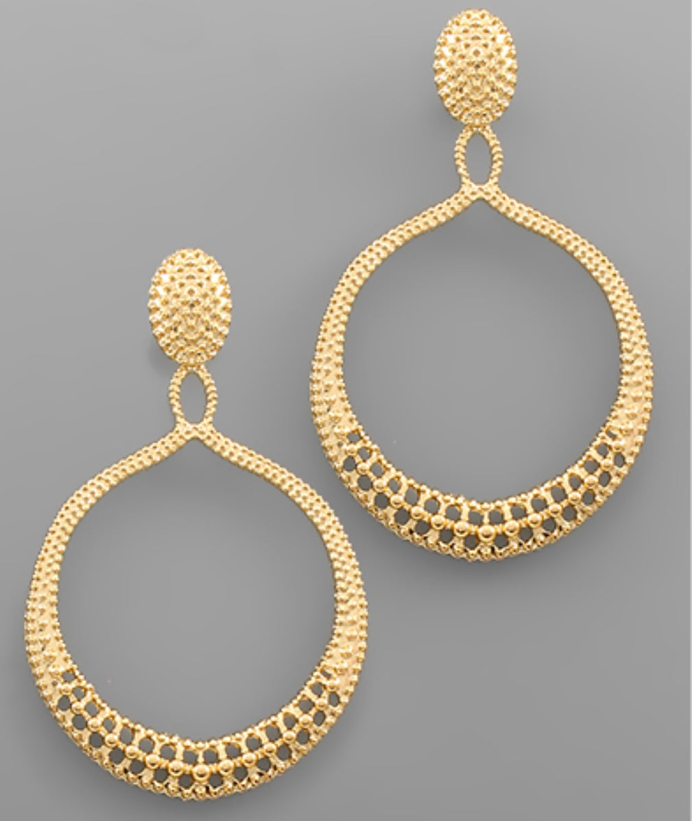 Oval Textured Circle Earrings
