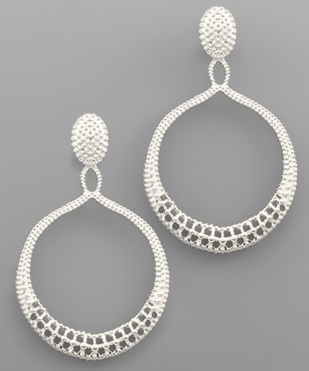 Oval Textured Circle Earrings