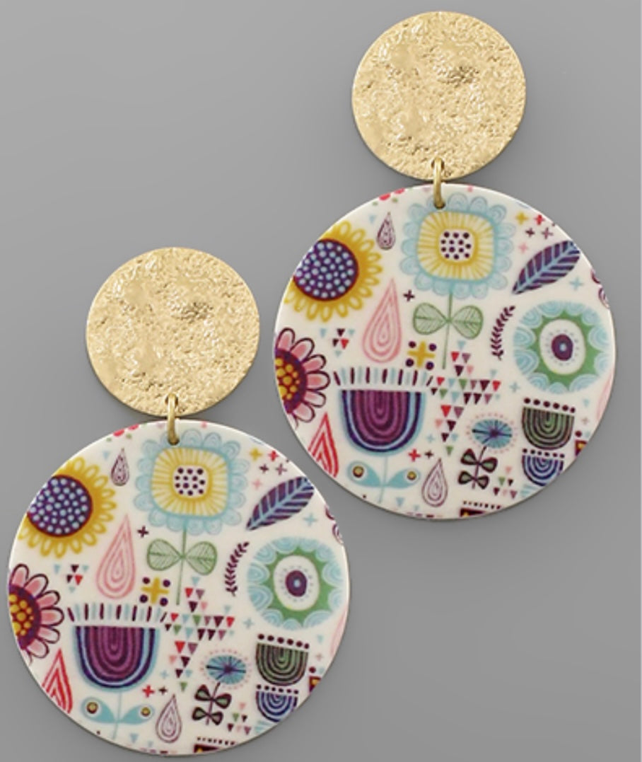 Printed Acrylic Round Earrings