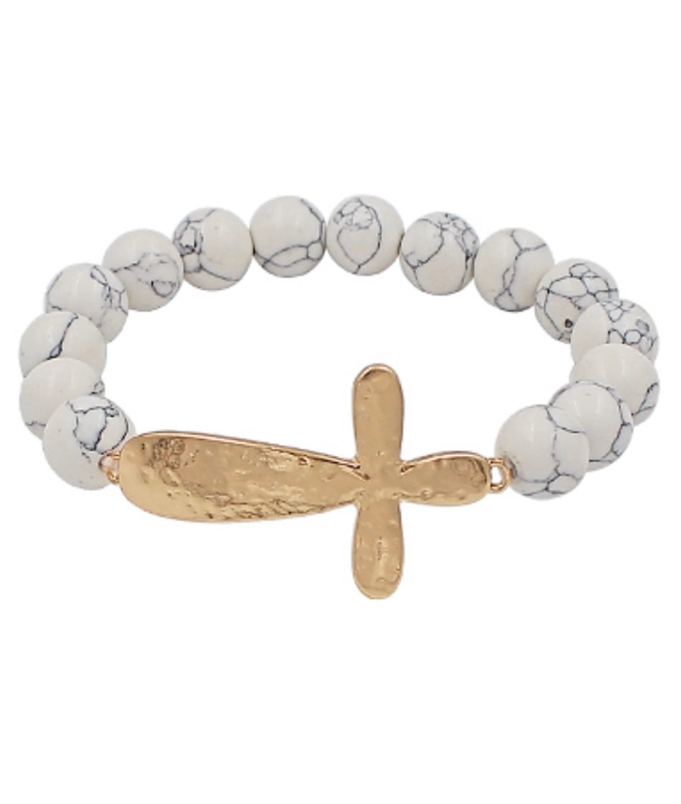 Semi Precious Stone & Cross Bracelet