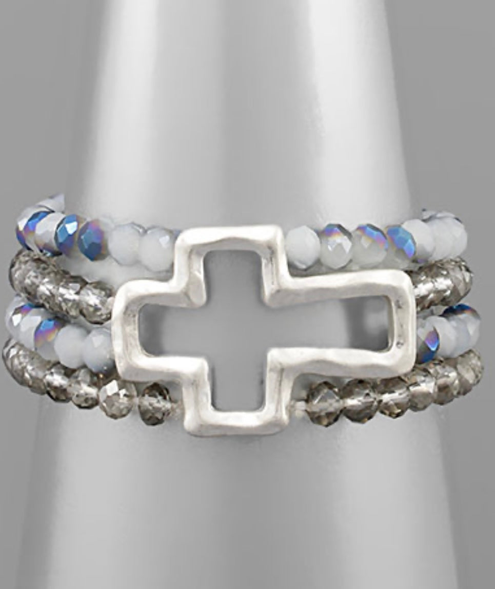 Stack Bracelet with Hammered Cross (3 options)