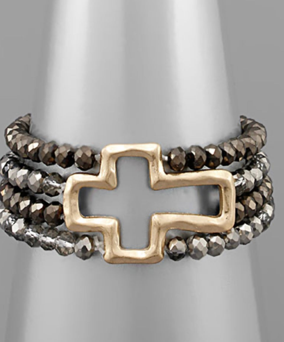 Stack Bracelet with Hammered Cross (3 options)