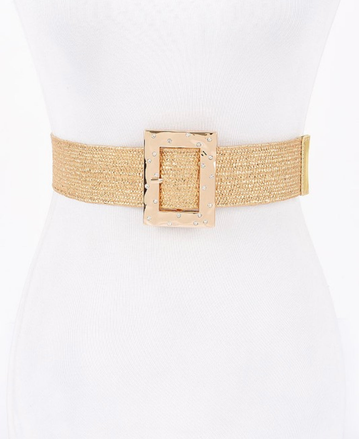 Plus Faux Straw Stretch Belt W/Metal Stone Buckle (2 options)