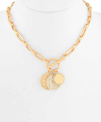 3 Coin Pendant Clip Chain Necklace