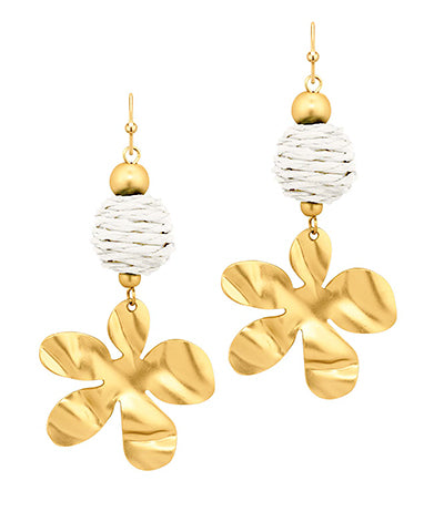Flower w/Raffia Ball Earrings (4 colors)
