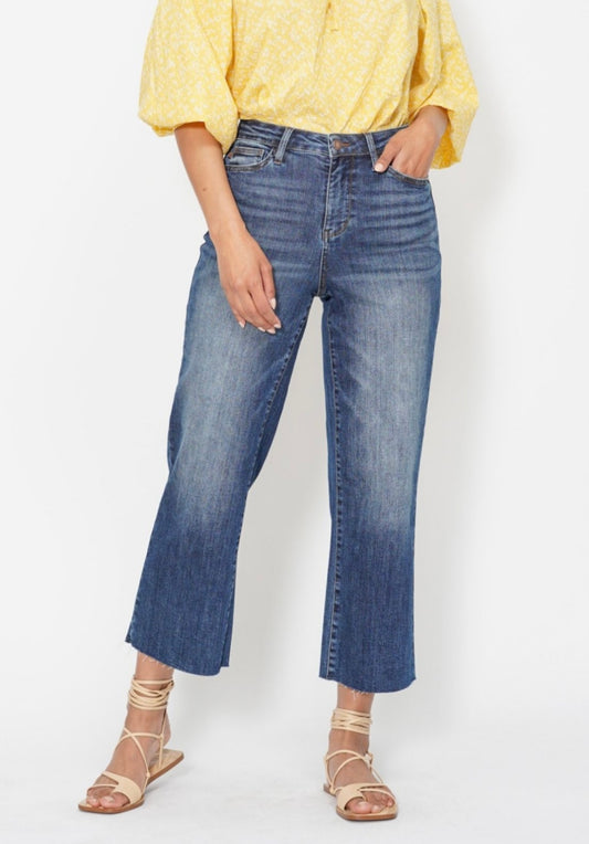 Judy Blue HW Back Pocket Embroidery Wide Crops