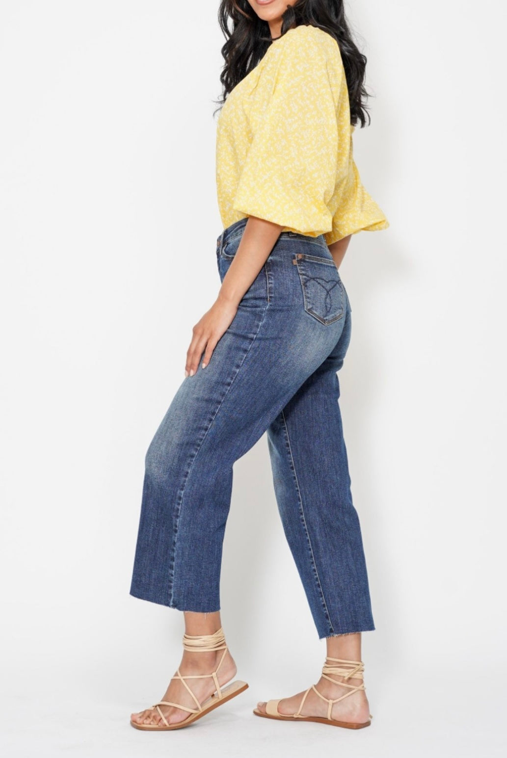 Judy Blue HW Back Pocket Embroidery Wide Crops