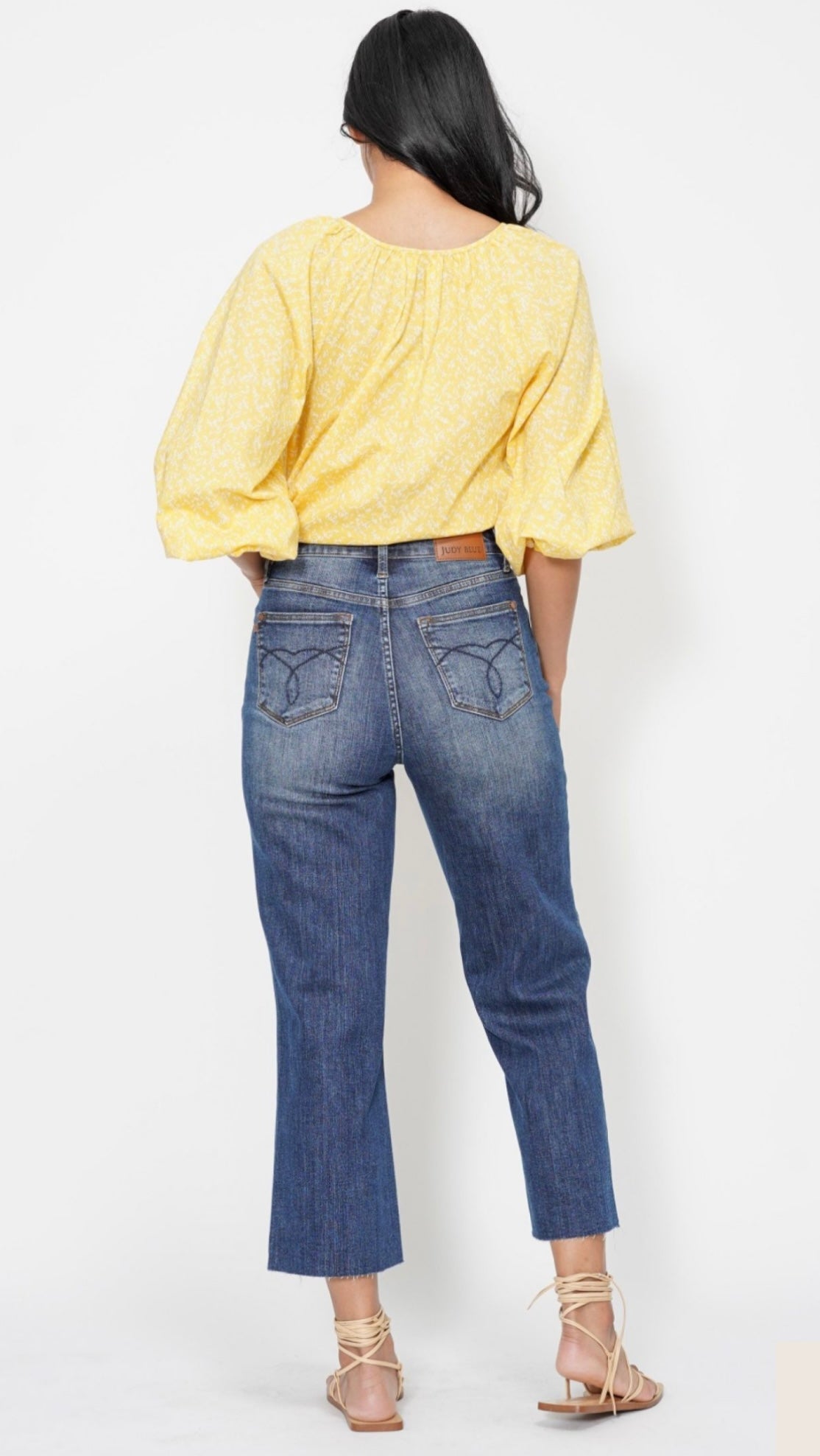 Judy Blue HW Back Pocket Embroidery Wide Crops