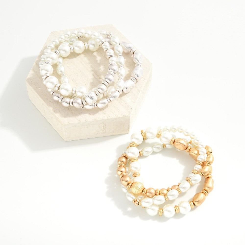 Set of 3 Pearl\Metal Bracelets