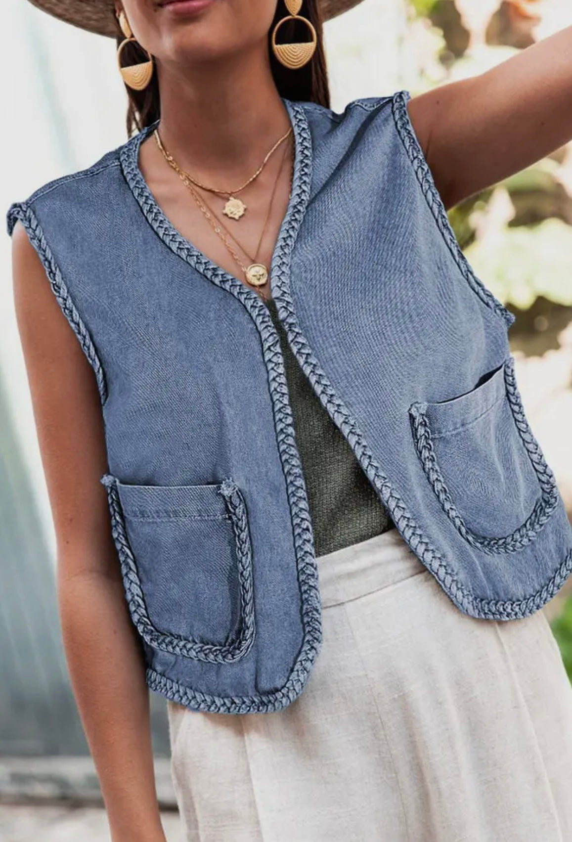 Braided Denim Vest