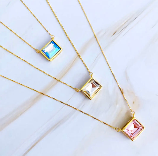 Square Crystal Pendant Necklace