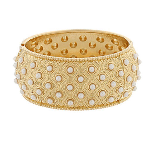 Wide Pearl & Gold Bangle
