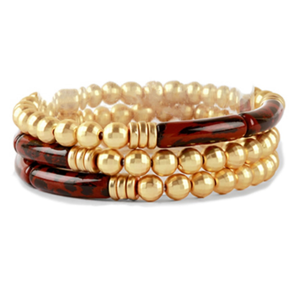 Gold & Animal Print Stretch Bracelet