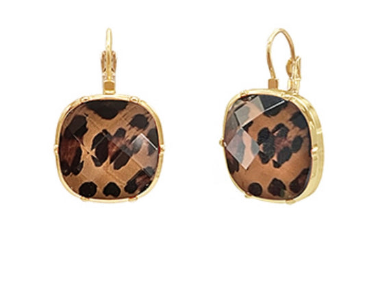 Leopard Stone Leverback Earrings