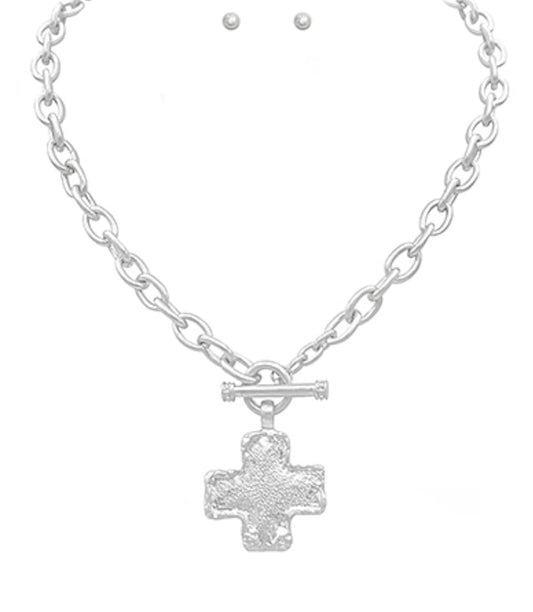 Textured Cross Pendant Necklace