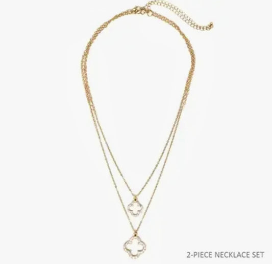 Gold Rhinestone Clover Necklace Set
