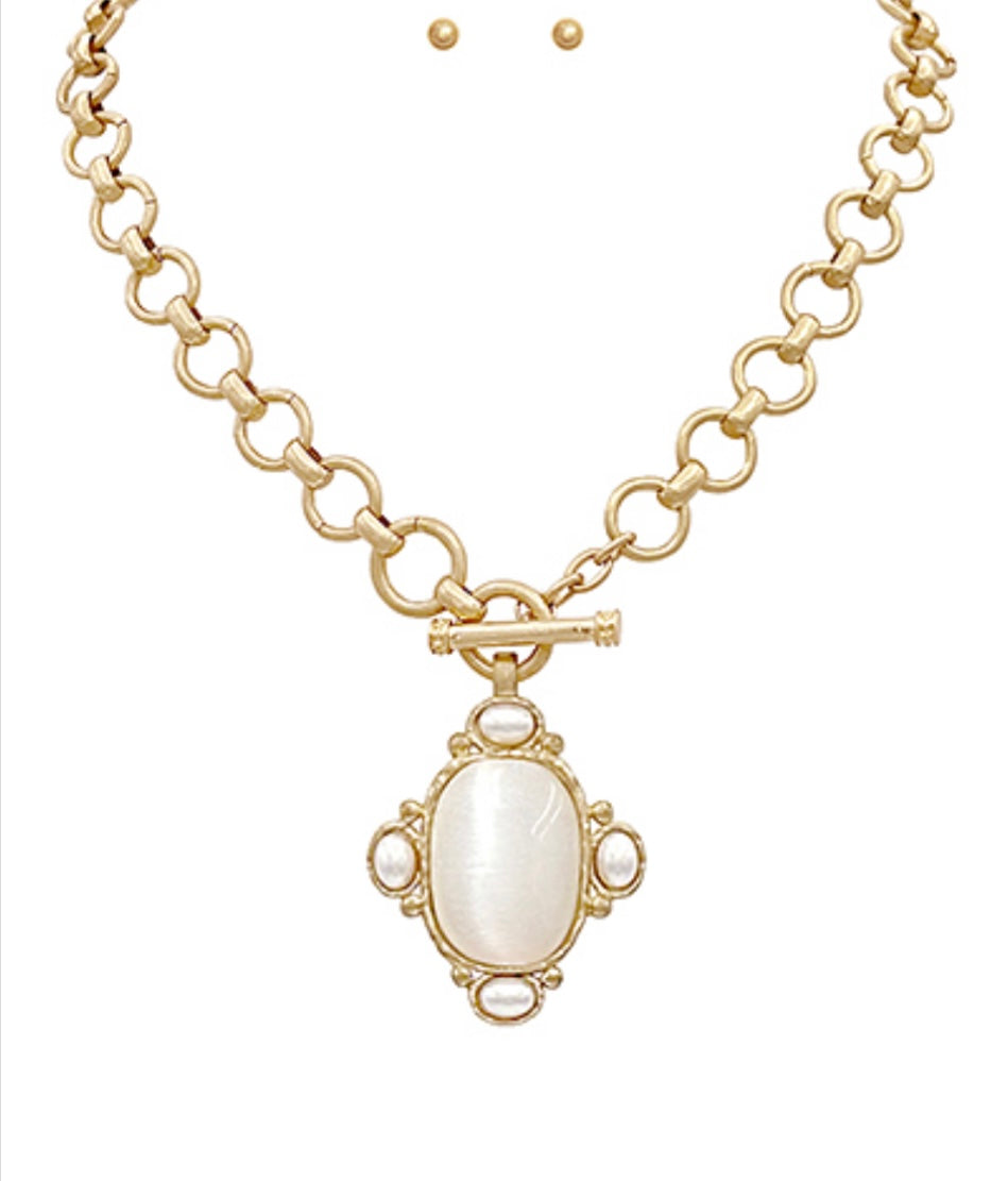Oval Stone & Pearl Necklace (2 options)