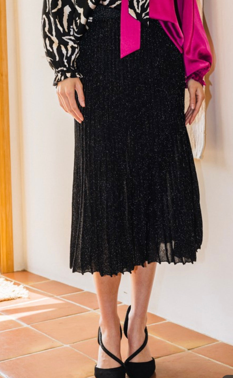 Metallic Pleated Skirt