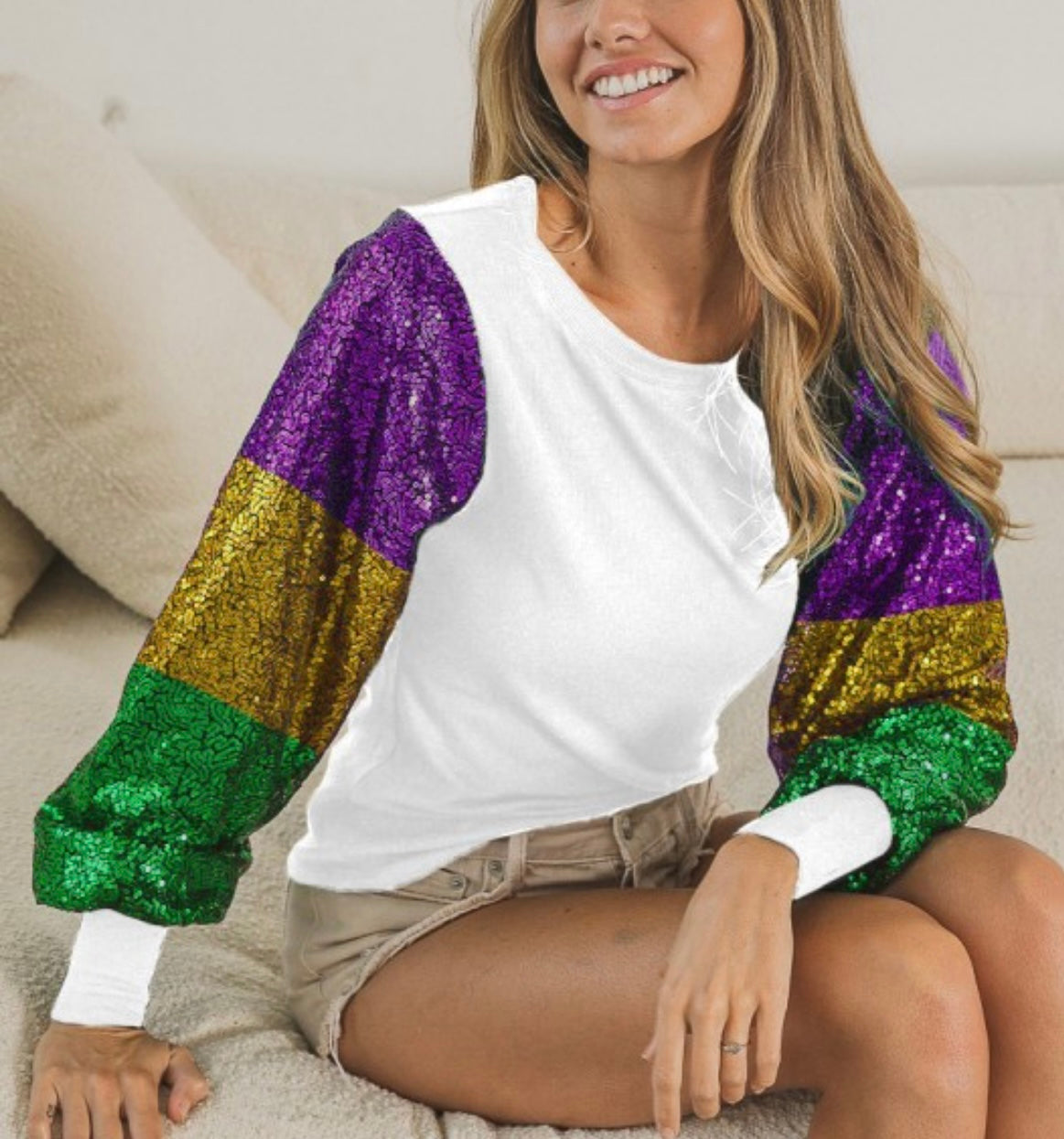 Mardi Gras Sequin Color Block Top