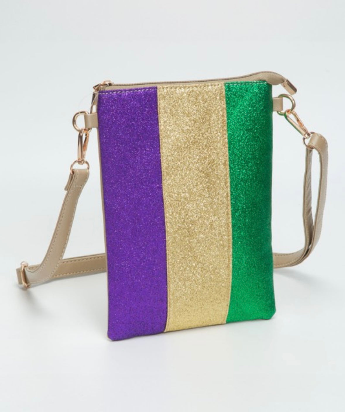 Glittered Striped Mardi Gras Crossbody