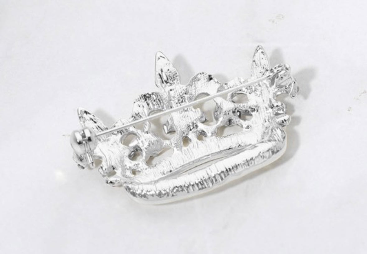 Rhinestone Paved Fleur de Lis Crown Pin Brooch