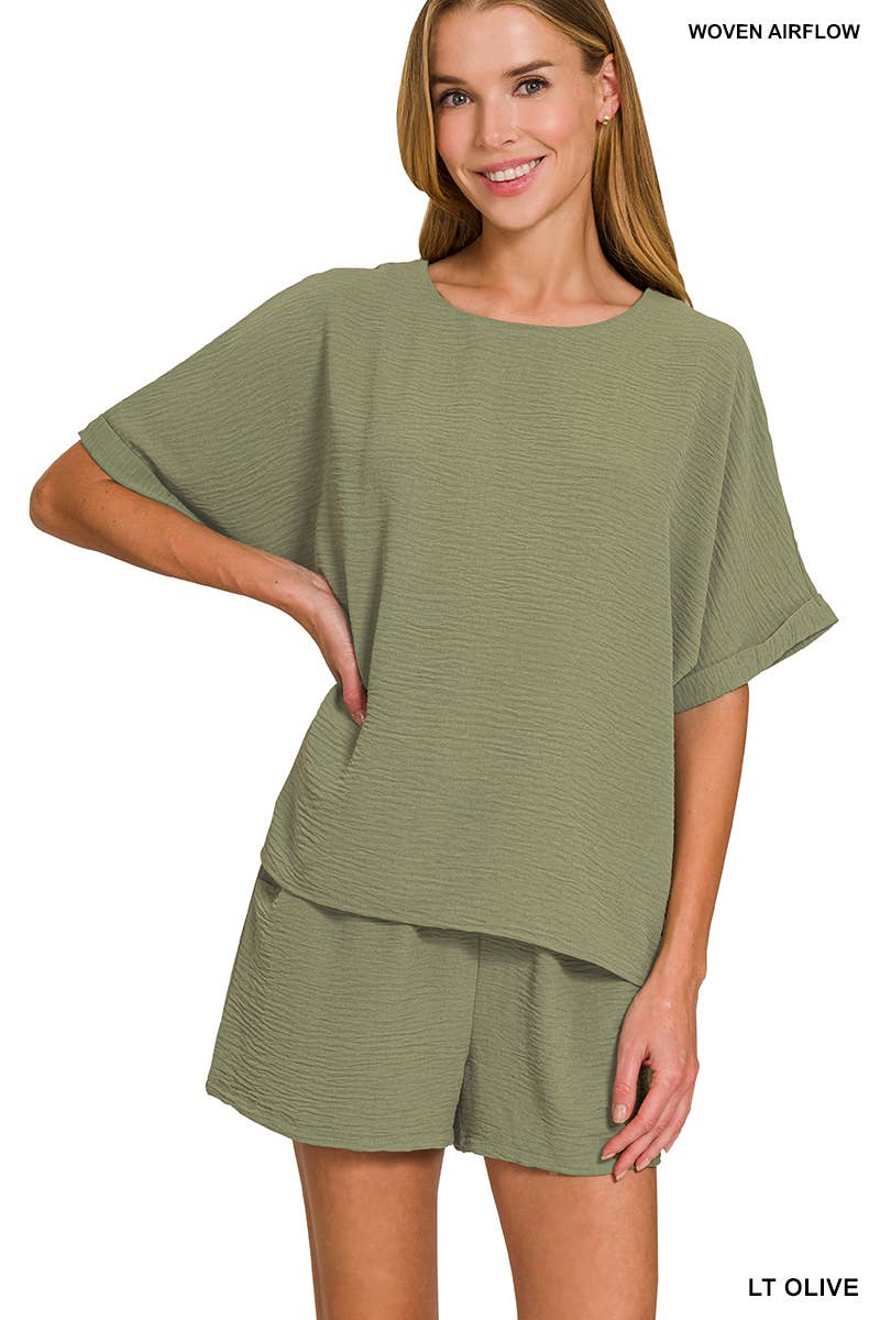 Woven Airflow Top & Shorts Set