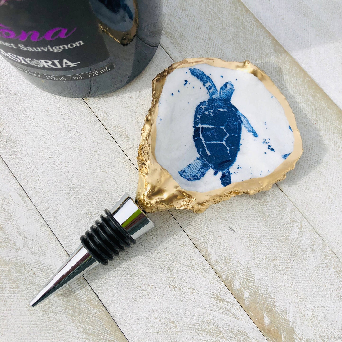 Oyster Wine Stopper--Sea Turtle