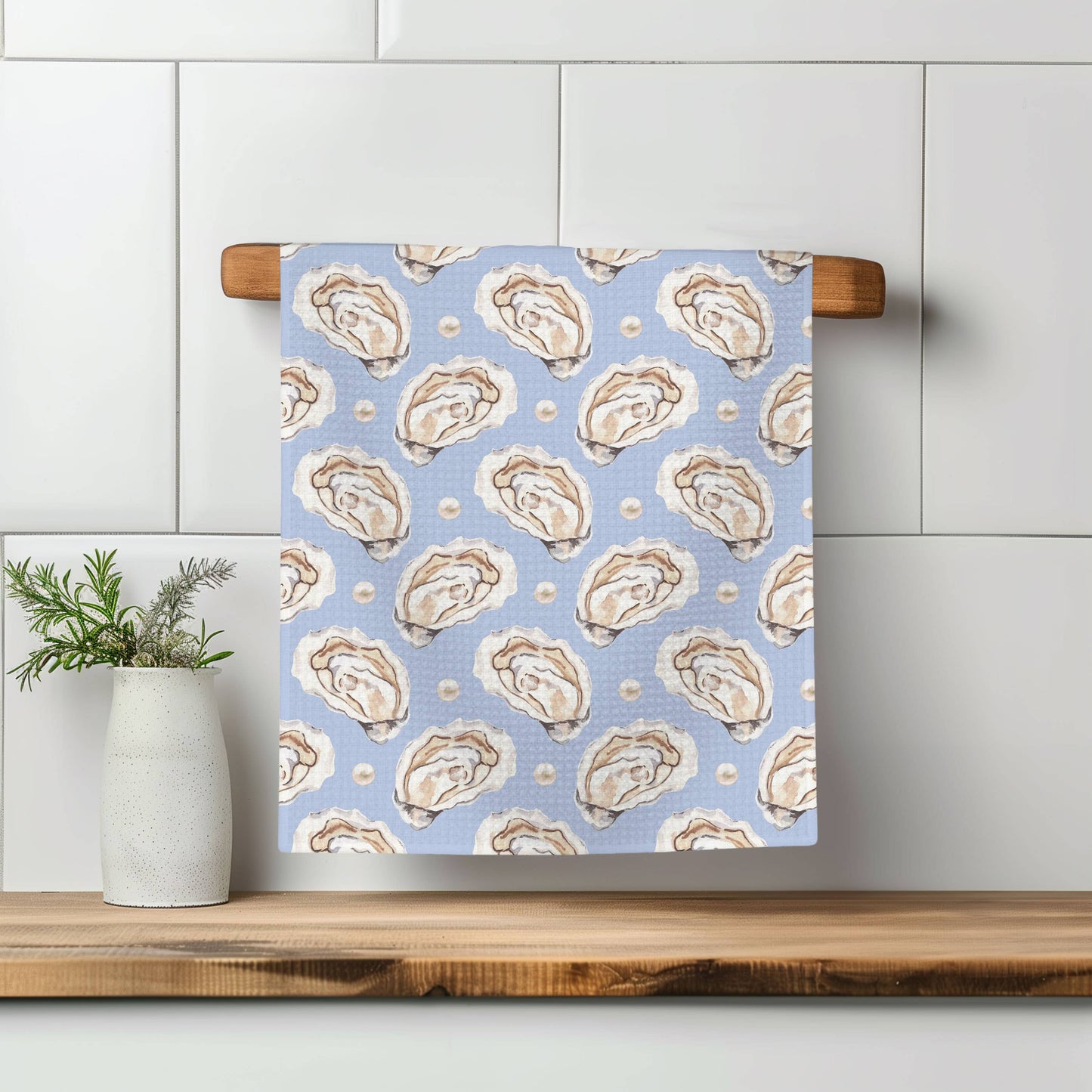 Oyster Shell Nautical Coastal Beach Ocean Kitchen Towel