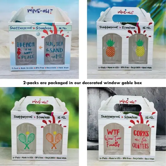 SHRIMP Unbreakable Stemless TRITAN Plastic Wine Glasses