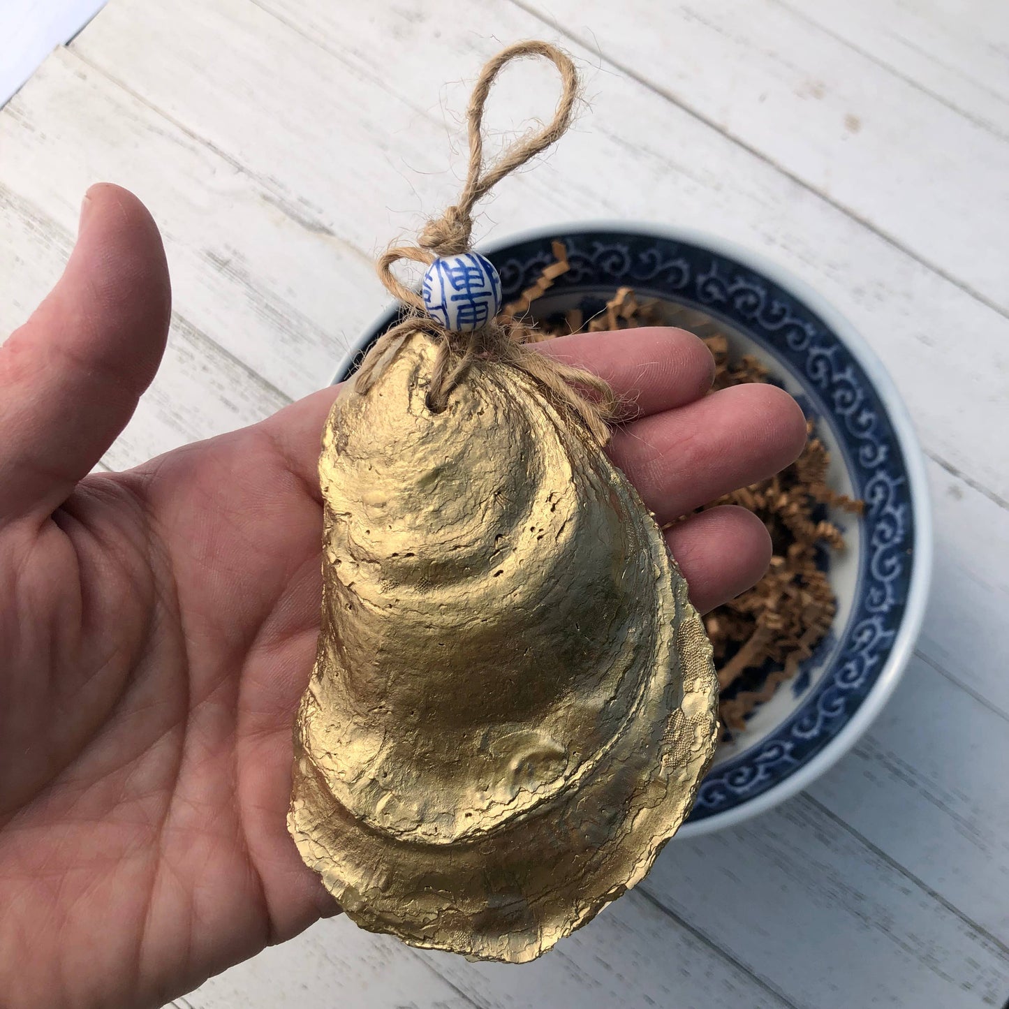 Oyster Ornament | Blue and White Porcelain Poinsettia