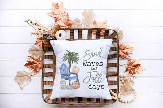 Sand Waves Fall Days Pillow, Beach House Decor, Throw Pillow