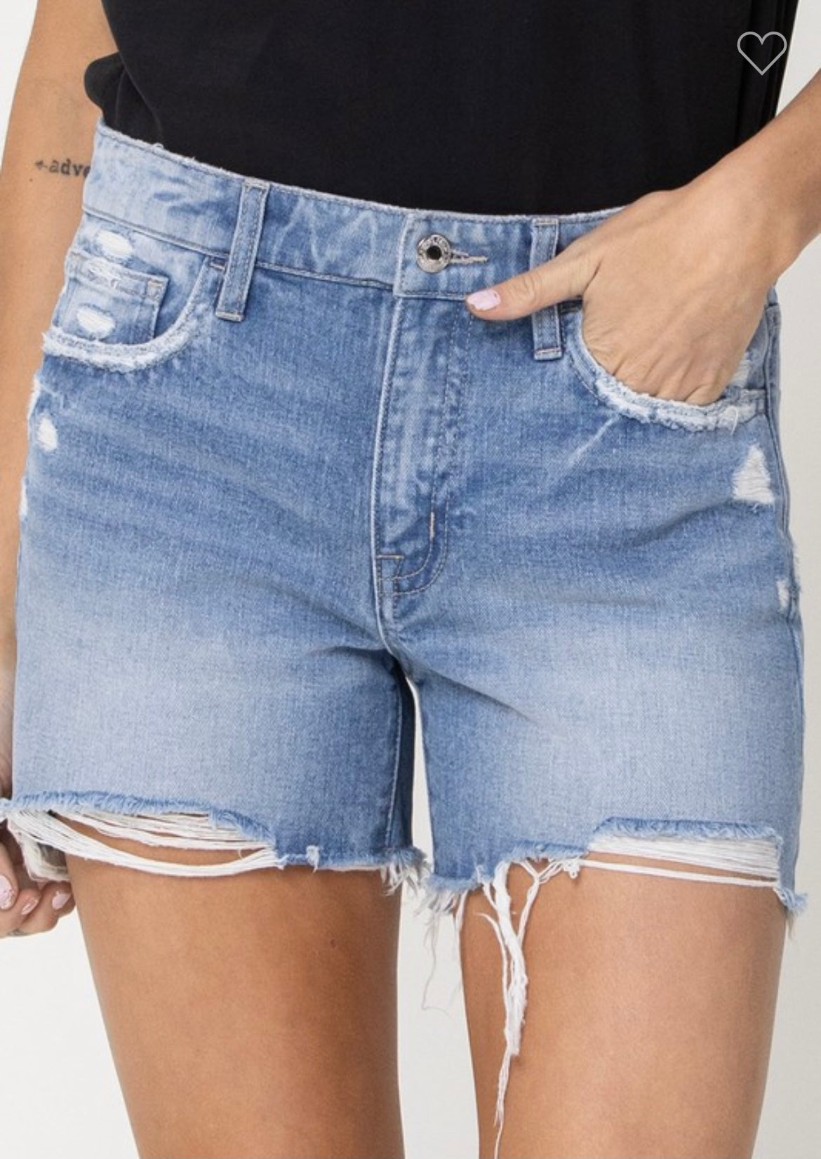 Mid-Rise Distressed Denim Shorts
