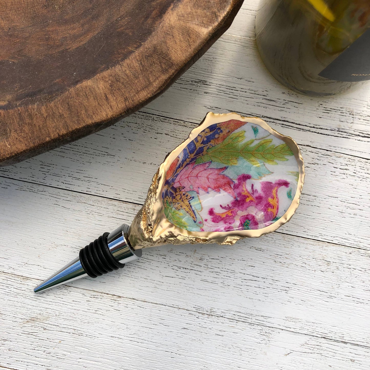 Oyster Wine Stopper--White Tobacco Leaf