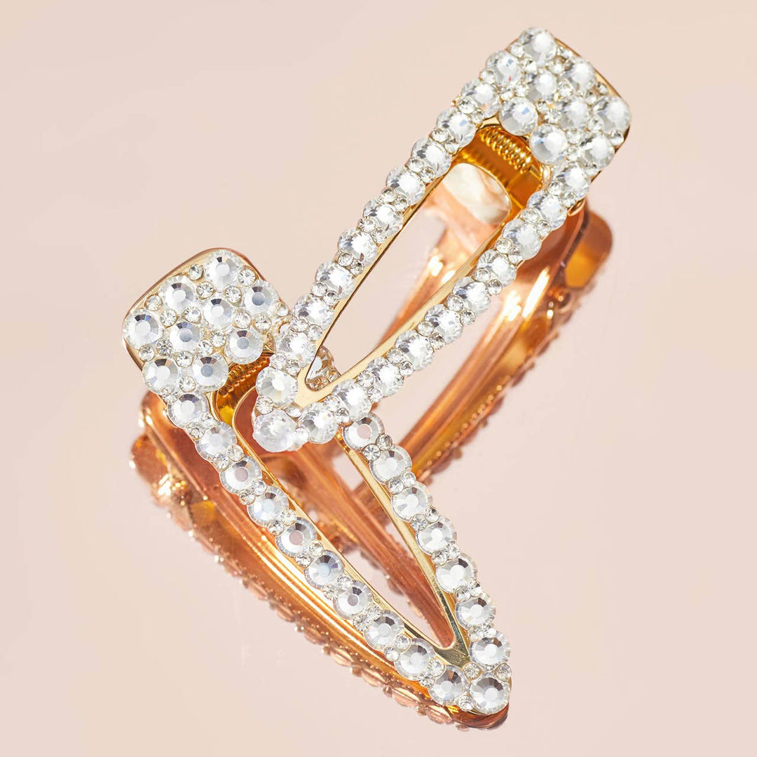 Metal Rhinestone Large Open Shape Hair Clip Gold