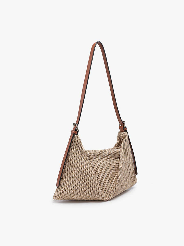 Samantha Soft Straw Woven Shoulder Bag w/ Snap Closure