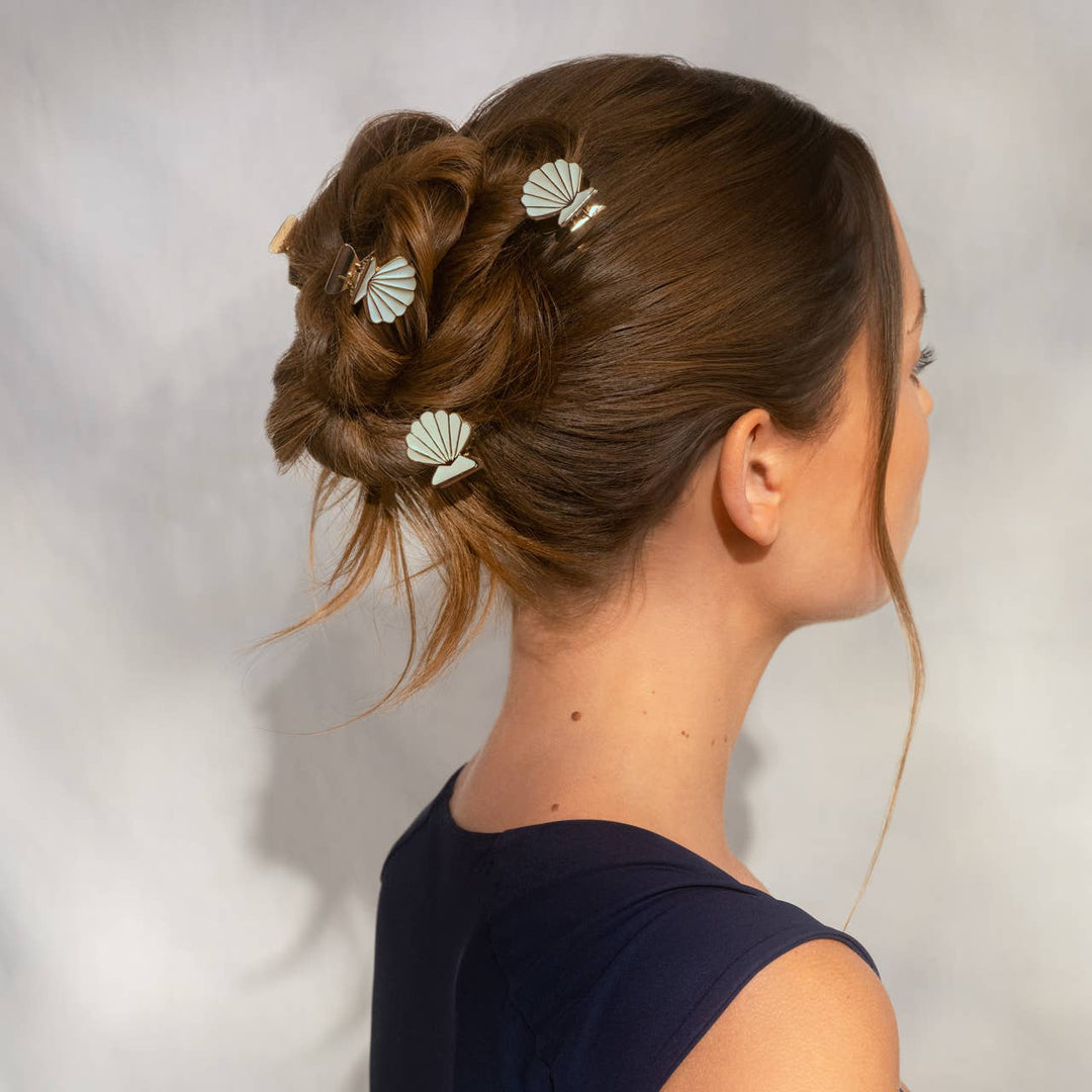 Metal Clam Shell Hair Clip 2pc Set - Gold &amp; Pearlized Cream