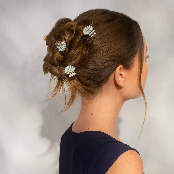 Metal Clam Shell Hair Clip 2pc Set - Gold &amp; Pearlized Cream