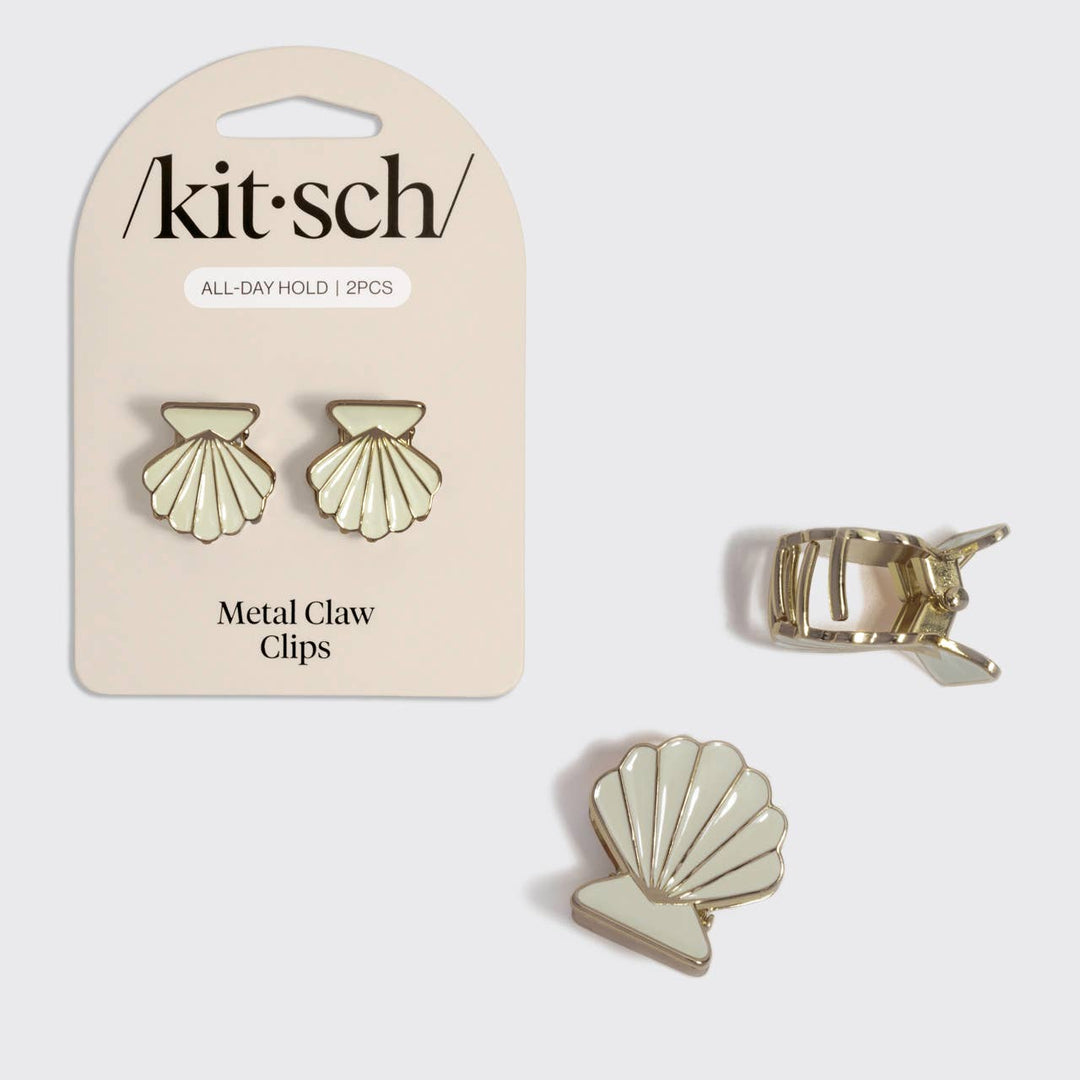 Metal Clam Shell Hair Clip 2pc Set - Gold &amp; Pearlized Cream