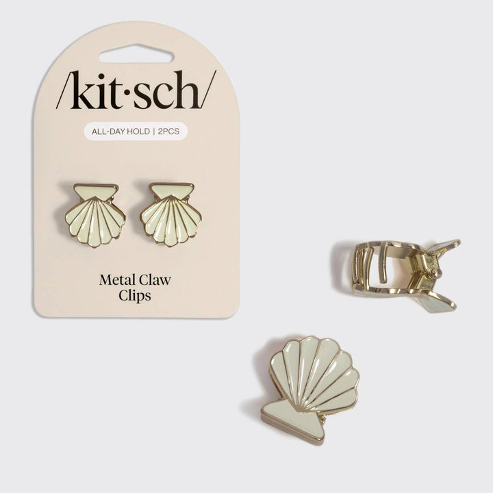 Metal Clam Shell Hair Clip 2pc Set - Gold &amp; Pearlized Cream
